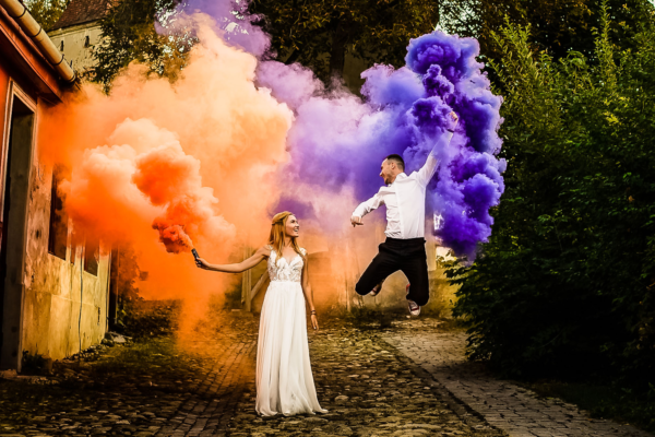 fotografie nunta cu fumigene
